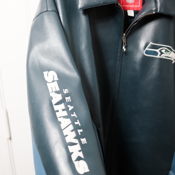 Vintage Seattle Seahawks NFL Faux Leather Bomber Jacket XXL - FLAWS - Picture 4 of 12